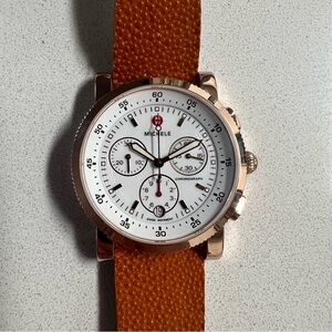 MICHELE Swiss Chronograph Watch Rose Gold Galuchat Stingray Strap